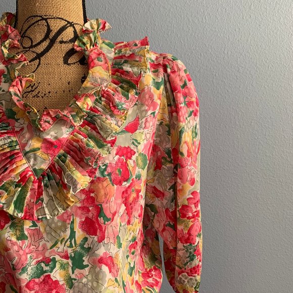 Rare Vintage Ann Pakradooni Floral Smocked Blouse - Picture 1 of 8